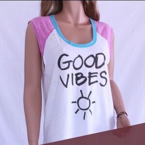 Chaser “ Good Vibes “ Print Cap Sleeve Tee